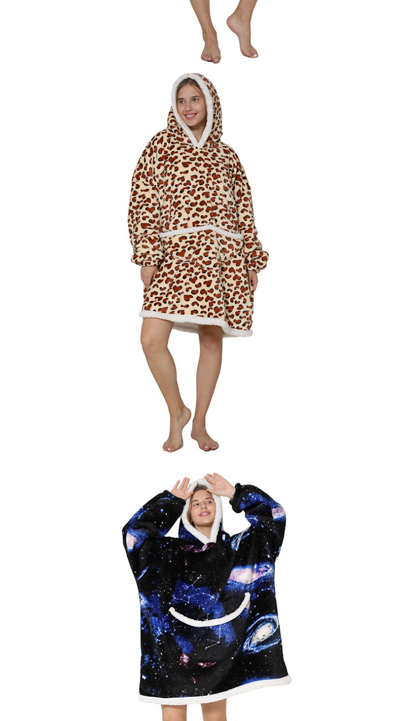Fashion Avocado Warm Clothes Geometric Print Lamb Velvet Pullover Hooded Pajamas,CURVE SLEEP & LOUNGE