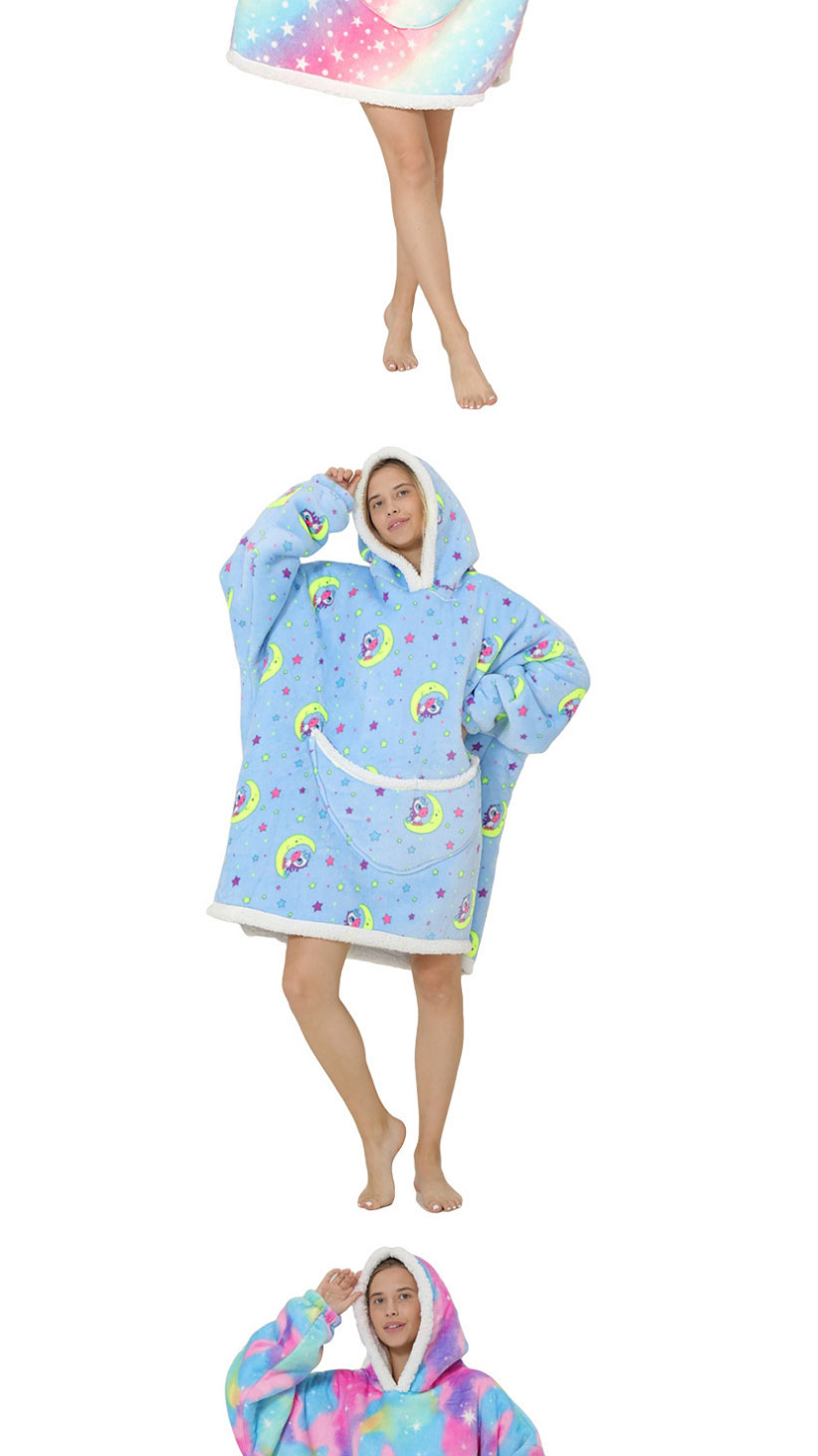 Fashion Moon Pony Winter Clothes Geometric Print Lamb Velvet Pullover Hooded Pajamas,CURVE SLEEP & LOUNGE