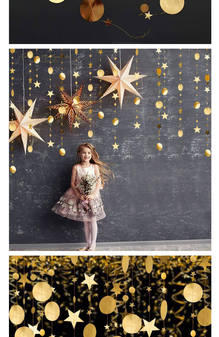 Fashion Mirror Glitter Round Champagne Gold Mirror Star Disc Paper Garland,Festival & Party Supplies