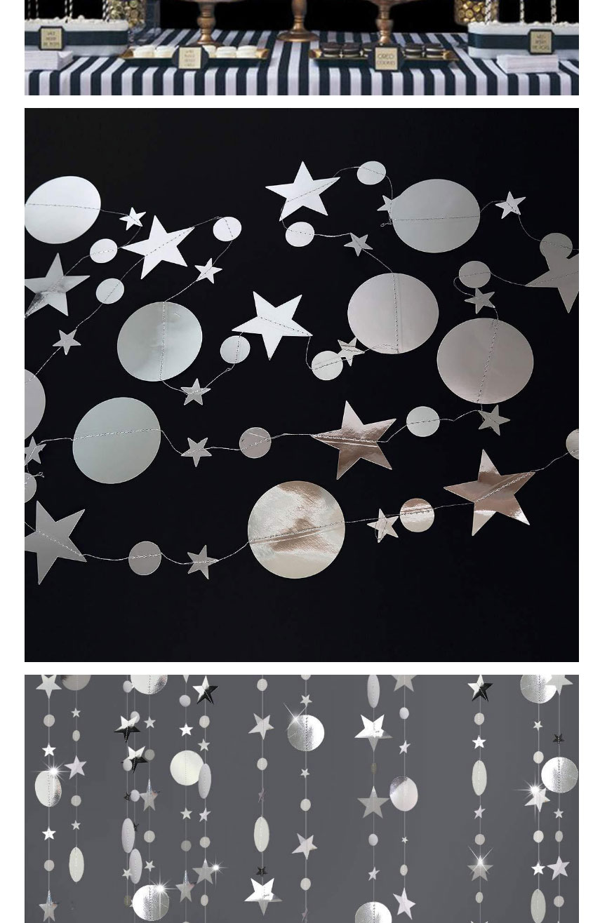 Fashion Mirror Glitter Round Silver Mirror Star Disc Paper Garland,Festival & Party Supplies
