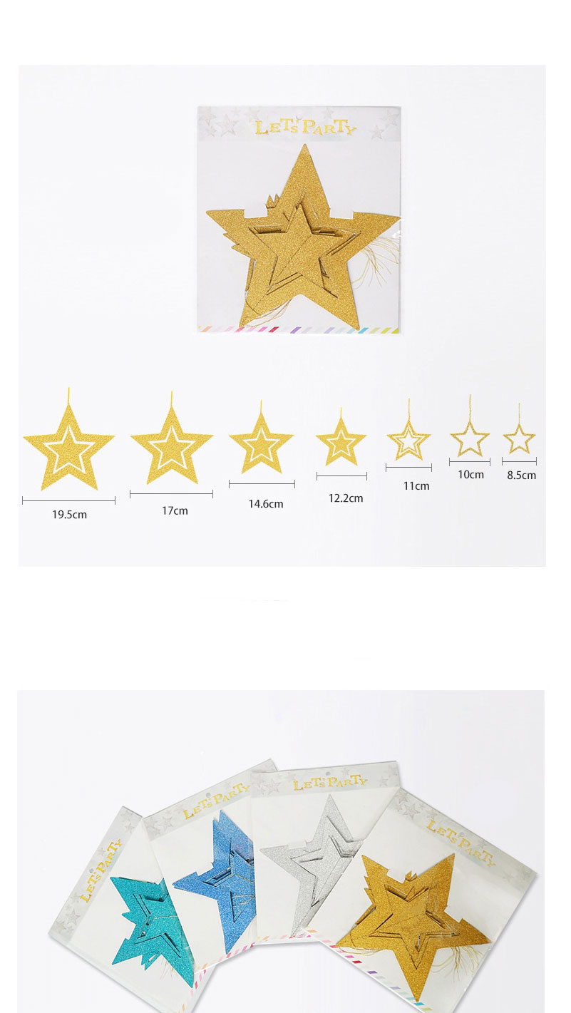 Fashion Set Of 7 Hollow Star Champagne Gold Hollow Star Ornaments 7 Pcs,Festival & Party Supplies