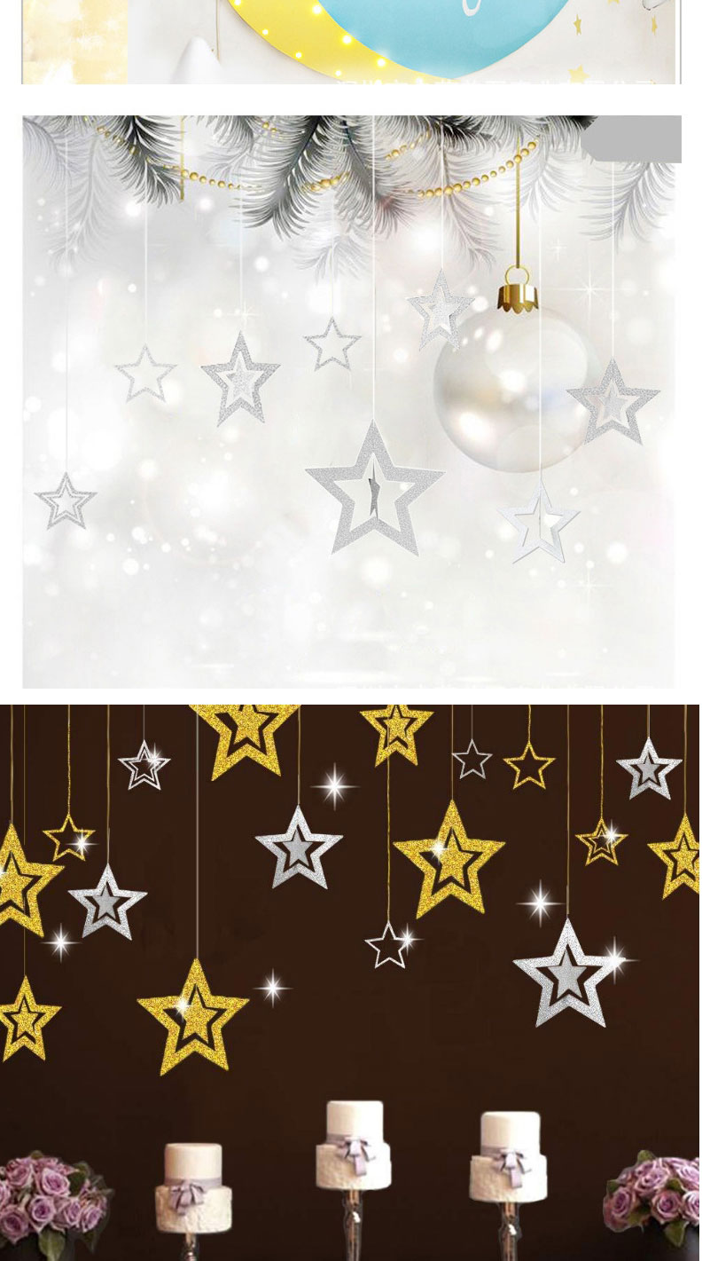 Fashion Set Of 7 Hollow Star Champagne Gold Hollow Star Ornaments 7 Pcs,Festival & Party Supplies