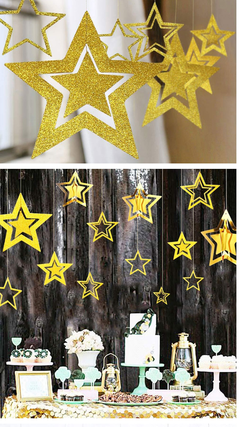 Fashion Set Of 7 Hollow Star Rose Gold Hollow Star Ornaments 7 Pcs,Festival & Party Supplies