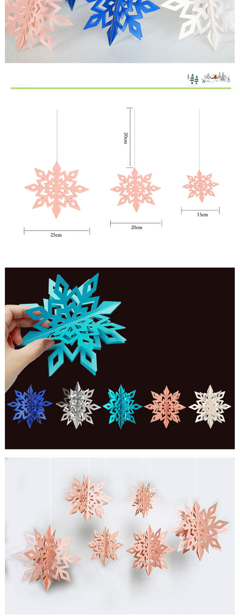 Fashion Pink Three-dimensional Snowflake (set Of 6) Christmas Three-dimensional Snowflake Pendant,Festival & Party Supplies