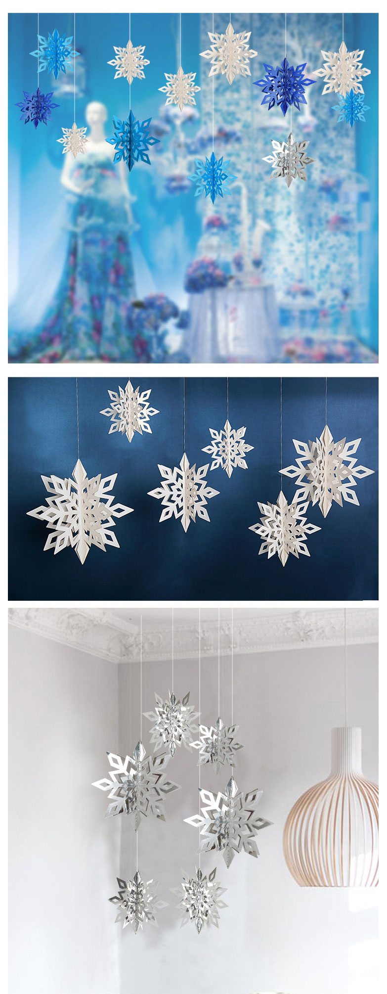 Fashion White Three-dimensional Snowflake (set Of 6) Christmas Three-dimensional Snowflake Pendant,Festival & Party Supplies