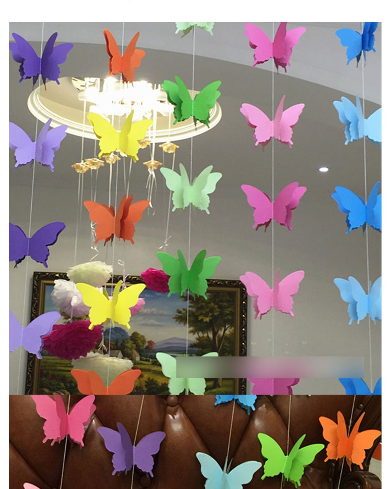 Fashion White Butterfly 3 Meters Colorful Butterfly Three-dimensional Paper Garland,Festival & Party Supplies