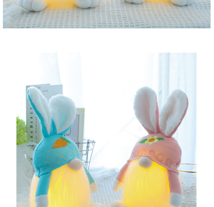 Fashion Pink Bunny Luminous Easter Knitted Woolen Bunny Doll (without Battery),Household goods