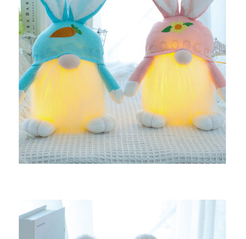Fashion Blue Bunny Luminous Easter Knitted Woolen Bunny Doll (without Battery),Household goods