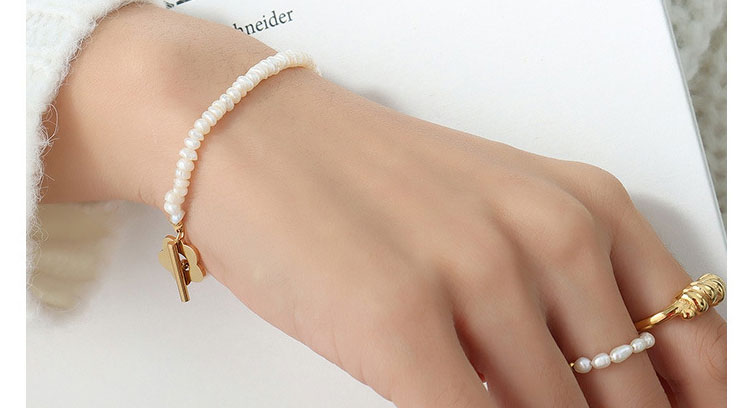 Fashion White Titanium Steel Pearl Beaded Flower Ot Buckle Bracelet,Bracelets