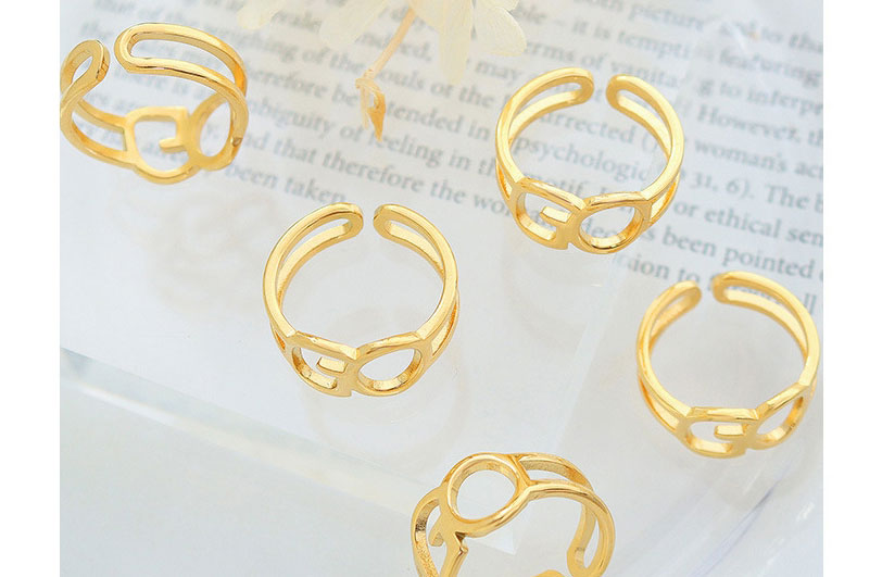 Fashion Steel Color Titanium Steel Gold-plated Hollow Letter Ring,Rings