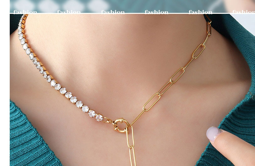 Fashion Gold Stainless Steel Inlaid Zirconium Tassel Long Necklace,Necklaces
