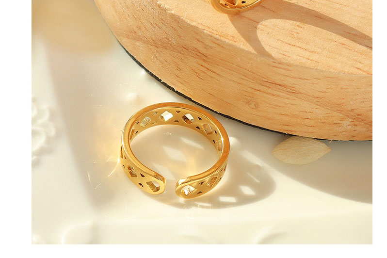 Fashion Steel Color Titanium Steel Gold-plated Hollow Diamond Open Ring,Rings
