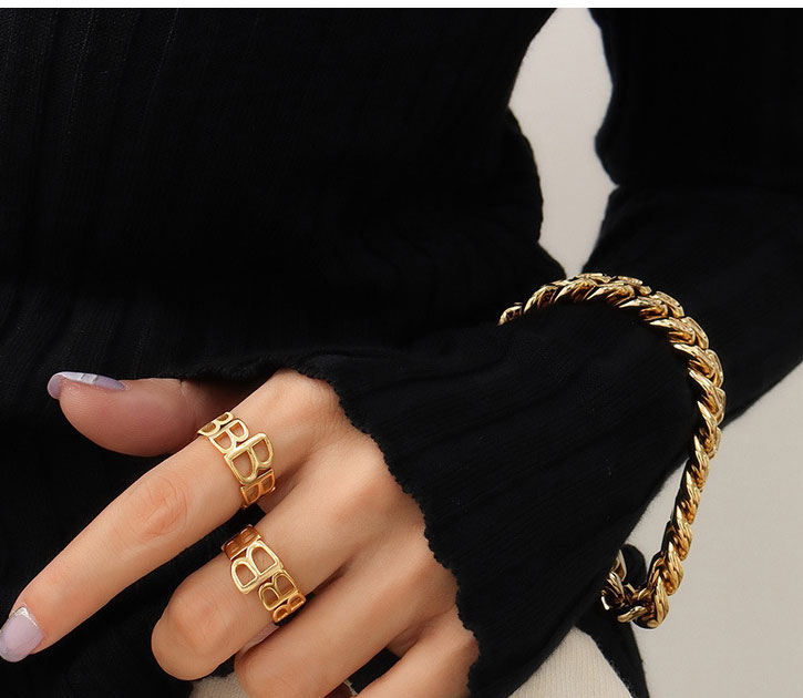 Fashion Gold Stainless Steel Gold-plated Letter Open Ring,Rings