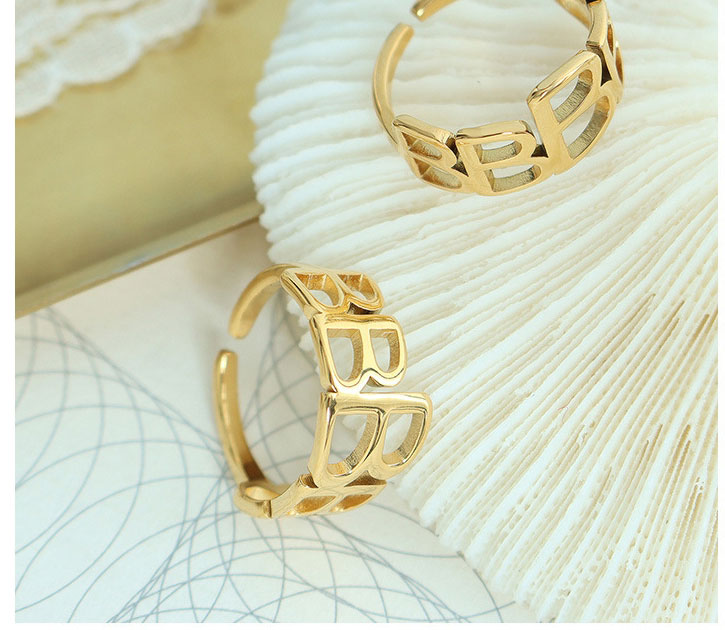 Fashion Steel Color Stainless Steel Gold-plated Letter Open Ring,Rings