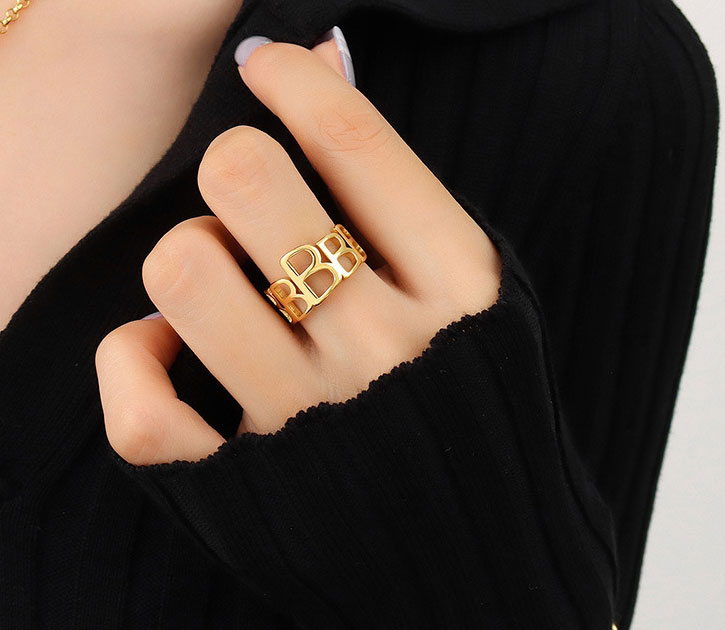 Fashion Steel Color Stainless Steel Gold-plated Letter Open Ring,Rings