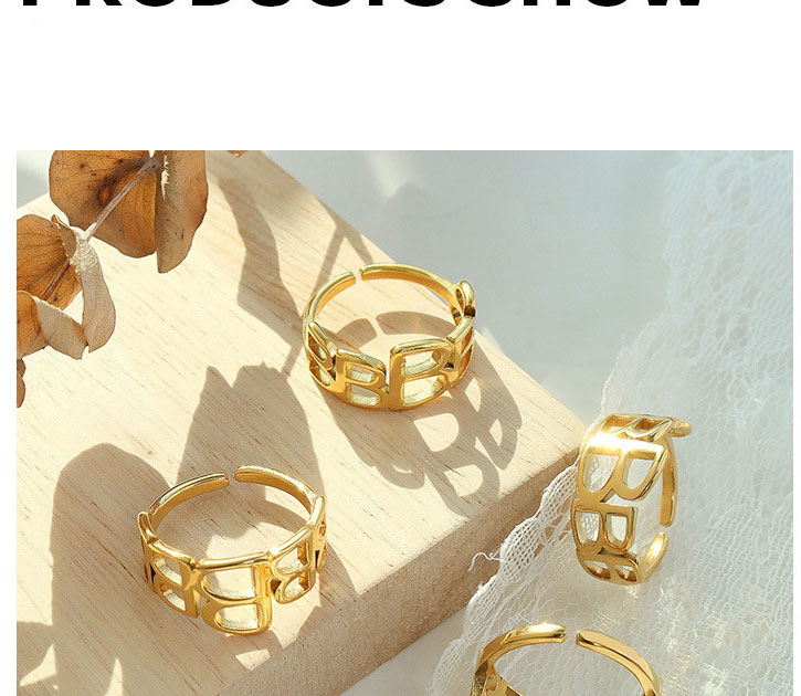 Fashion Gold Stainless Steel Gold-plated Letter Open Ring,Rings
