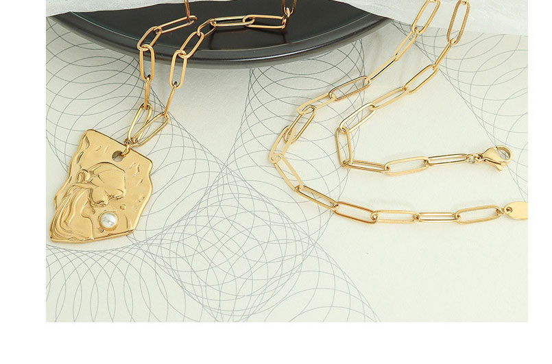 Fashion Type A Titanium Steel Gold Plated Irregular Portrait Necklace,Necklaces