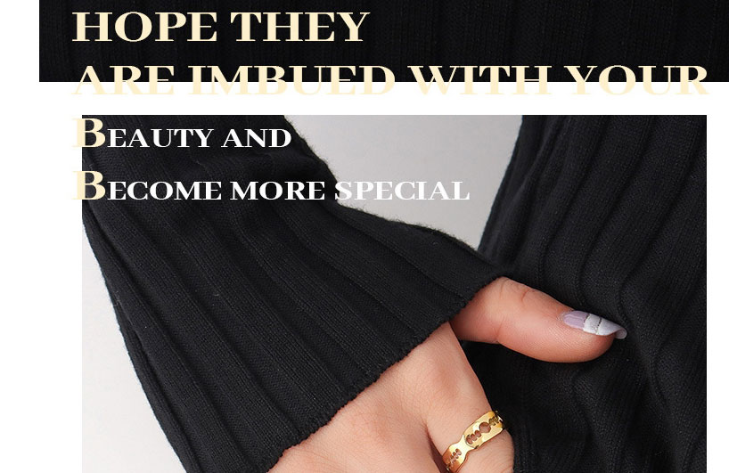 Fashion Gold Stainless Steel Gold-plated Geometric Hollow C-shaped Open Ring,Rings