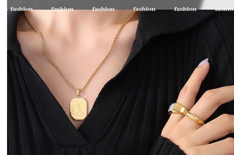 Fashion Gold Stainless Steel Gold-plated Twist Square Necklace,Necklaces