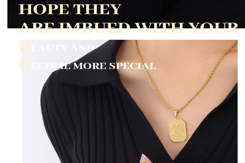 Fashion Steel Color Stainless Steel Gold-plated Twist Square Necklace,Necklaces
