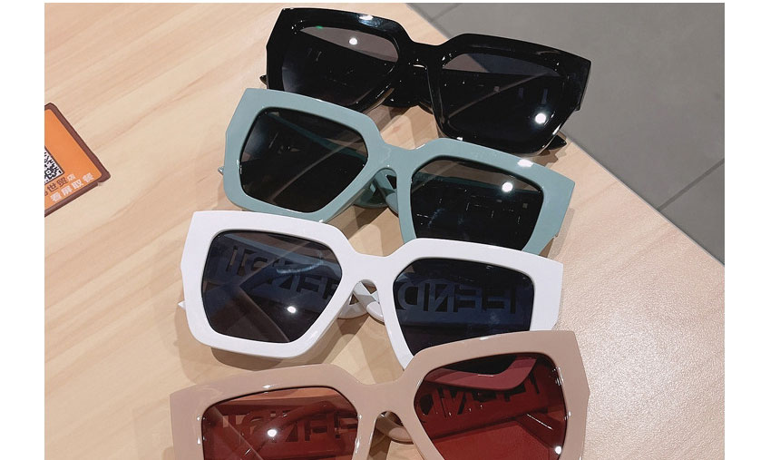 Fashion Beige Tea Slices Square Letter Cutout Sunglasses,Women Sunglasses