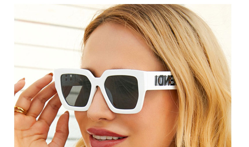 Fashion Bright Black And Gray Flakes Square Letter Cutout Sunglasses,Women Sunglasses