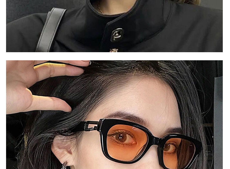 Fashion Bright Black Tea Large Frame Sunglasses With Buckle,Women Sunglasses