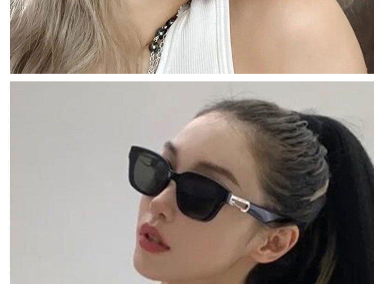 Fashion Bright Black Tea Large Frame Sunglasses With Buckle,Women Sunglasses