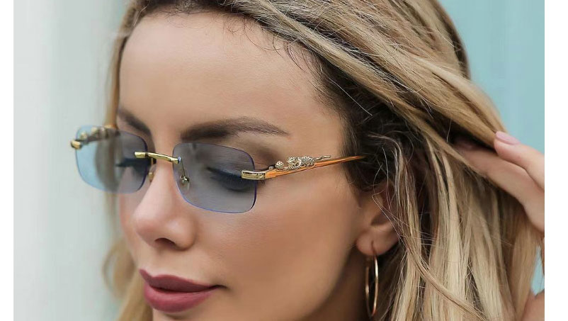 Fashion Double Tea Cheetah Frameless Square Sunglasses,Women Sunglasses