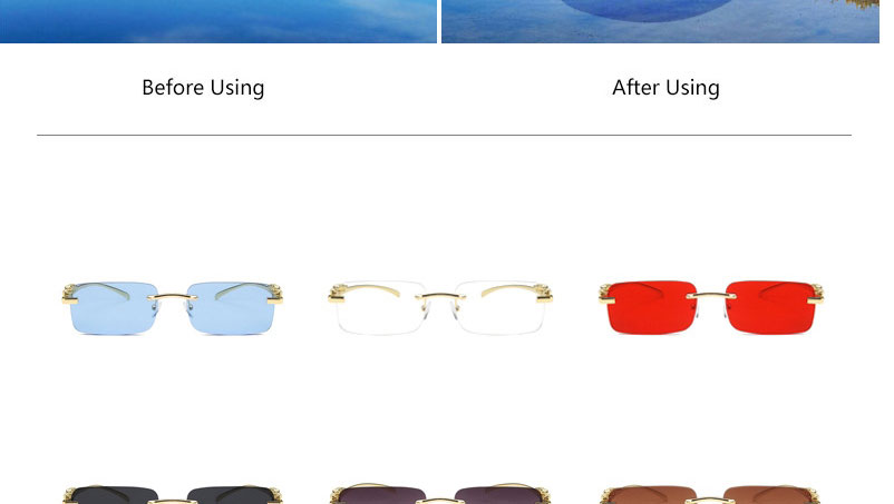 Fashion Transparent Tea Cheetah Frameless Square Sunglasses,Women Sunglasses