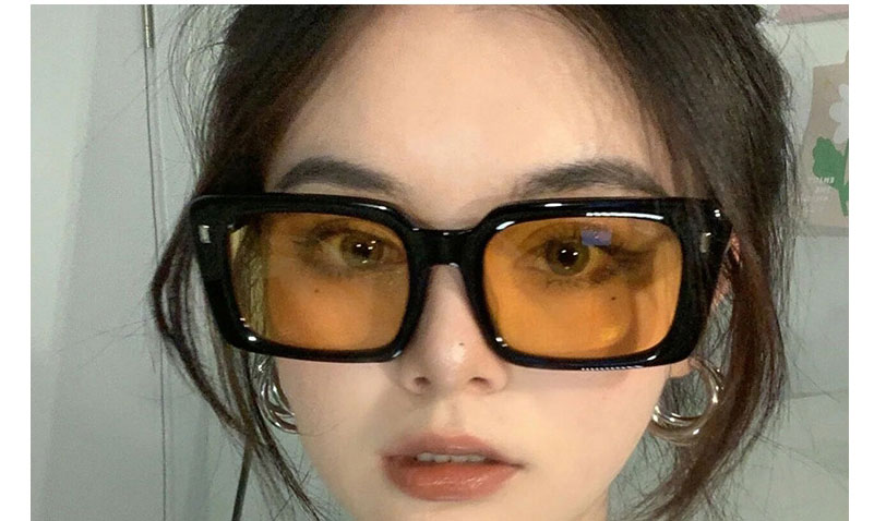 Fashion Bright Black Orange Slices Rice Nail Square Sunglasses,Women Sunglasses