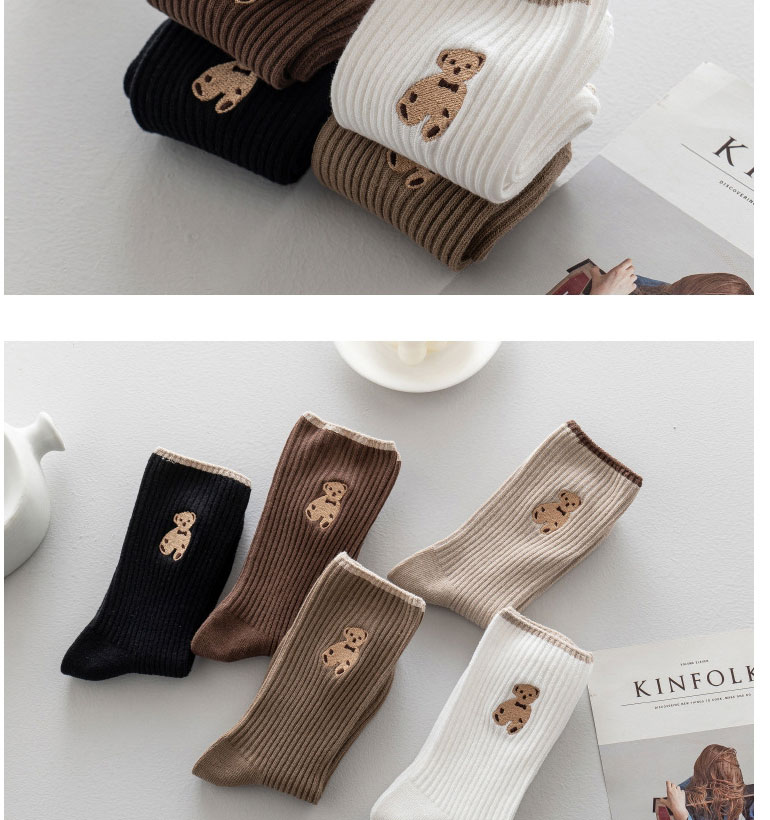 Fashion Deep Coffee Cartoon Bear Embroidered Tube Socks,Fashion Socks