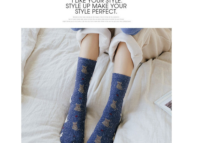 Fashion Dark Gray Wool Cat Print Tube Socks,Fashion Socks