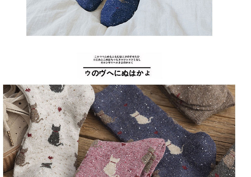 Fashion Navy Wool Cat Print Tube Socks,Fashion Socks
