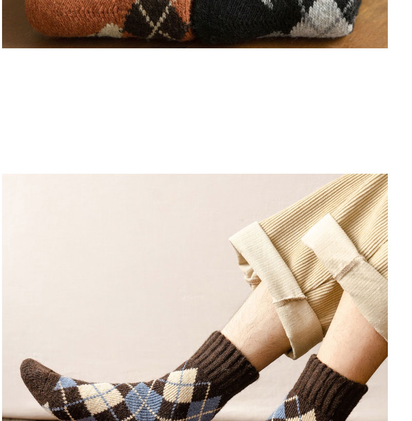 Fashion Khaki Lingge Printing Thick Tube Socks,Fashion Socks