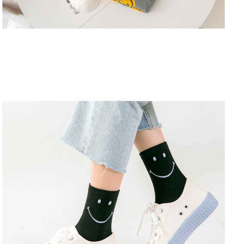Fashion Grey Smiley Embroidered Cotton Tube Socks,Fashion Socks