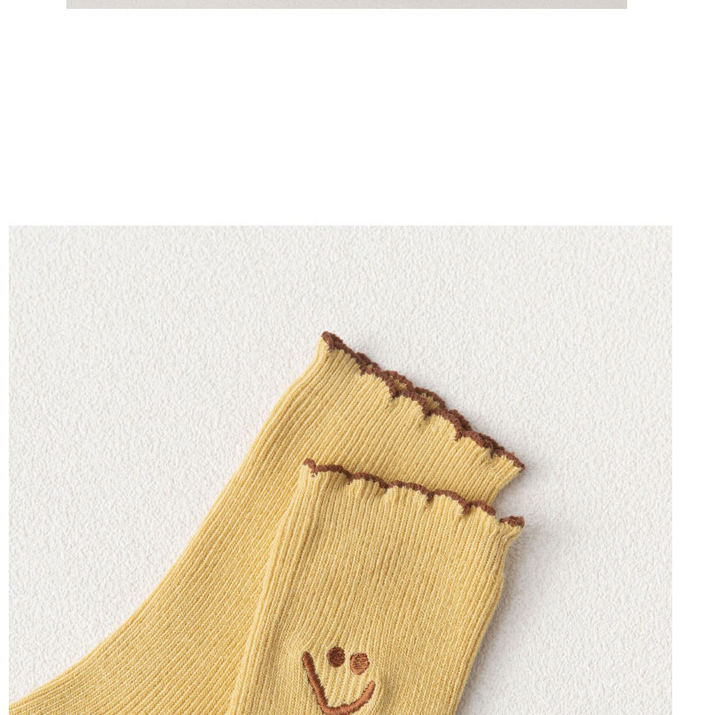 Fashion Yellow Vertical Stripes Smiley Face Embroidery Cartoon Socks,Fashion Socks