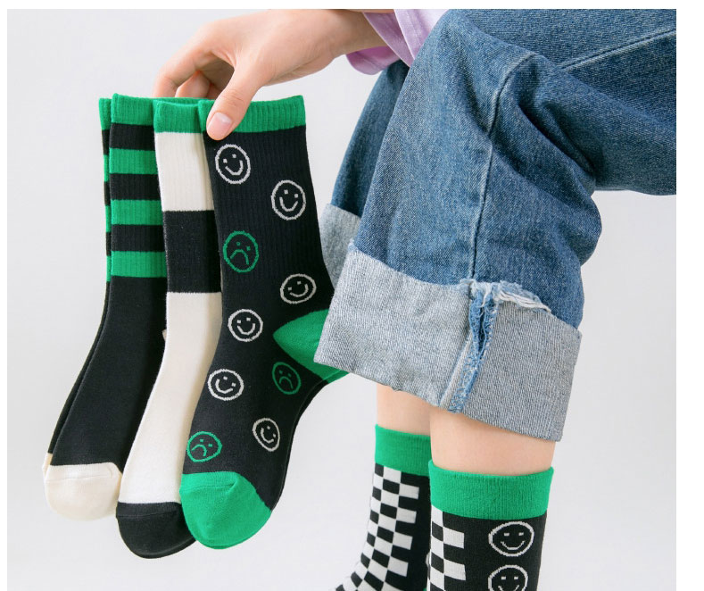 Fashion Socks Body Small Lattice Checkerboard Smiley Print Mid-tube Socks,Fashion Socks