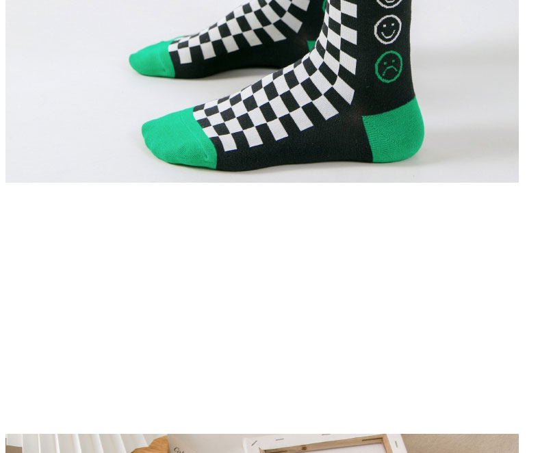 Fashion Stripe Checkerboard Smiley Print Mid-tube Socks,Fashion Socks