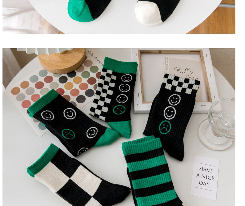 Fashion Stripe Checkerboard Smiley Print Mid-tube Socks,Fashion Socks