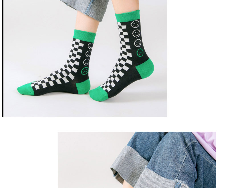 Fashion Small Lattice At The Sock Mouth Checkerboard Smiley Print Mid-tube Socks,Fashion Socks