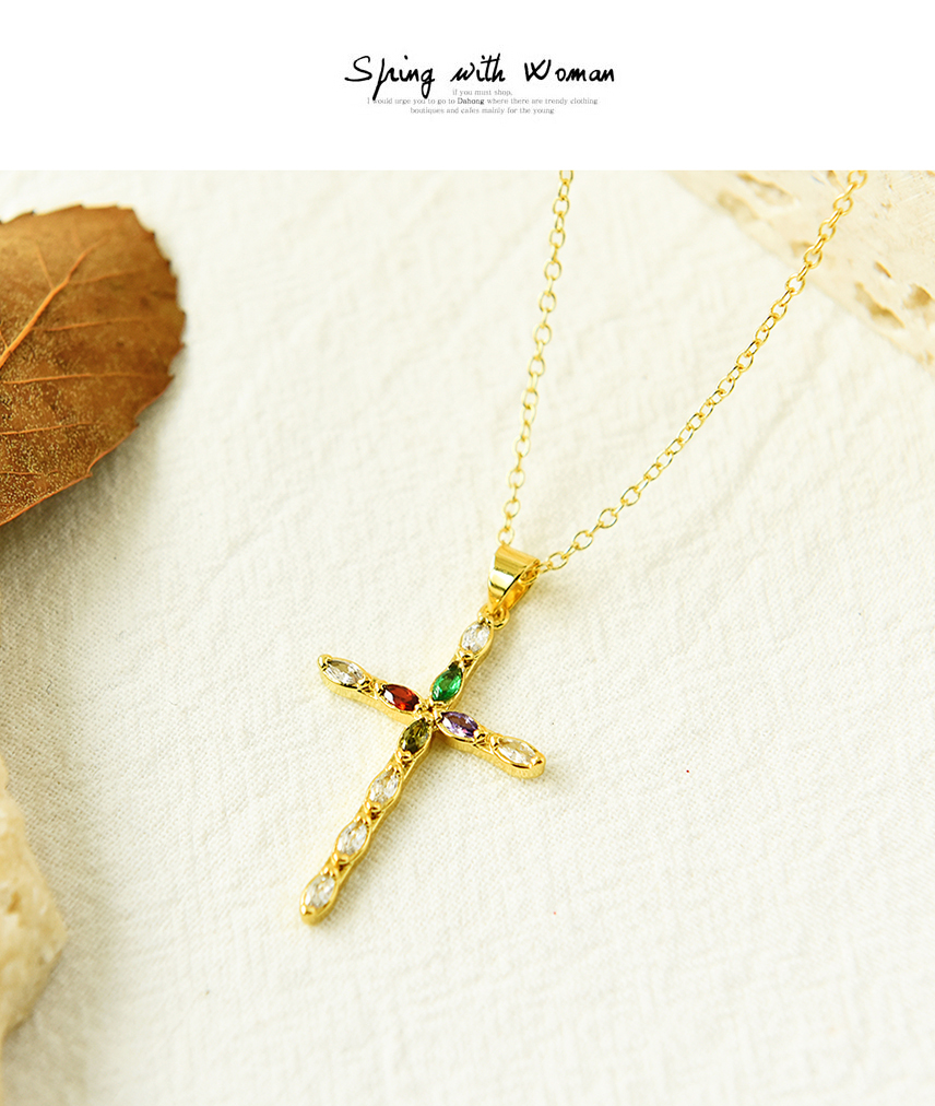 Fashion Gold Copper Inlaid Zirconium Cross Necklace,Necklaces