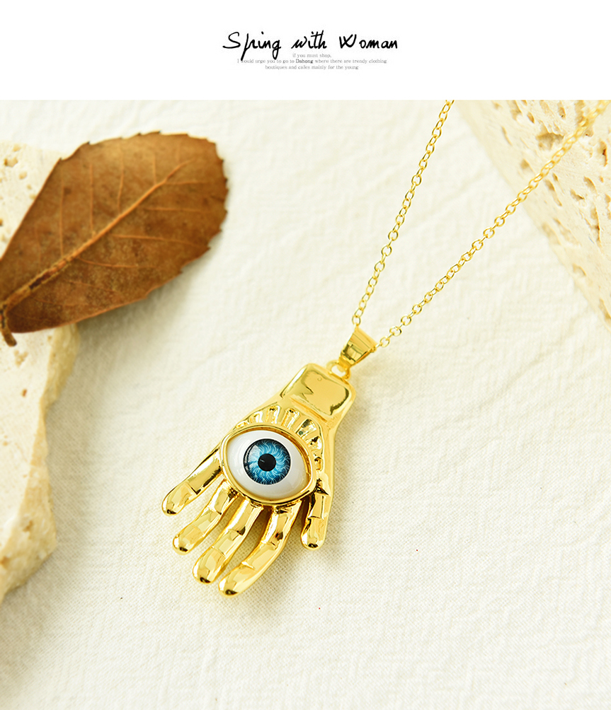 Fashion Gold Copper Inlaid Zirconium Palm Eye Necklace,Necklaces