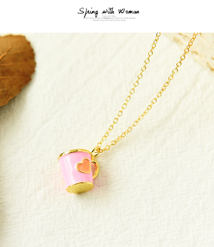 Fashion Pink Copper Drop Oil Wine Glass Necklace,Necklaces