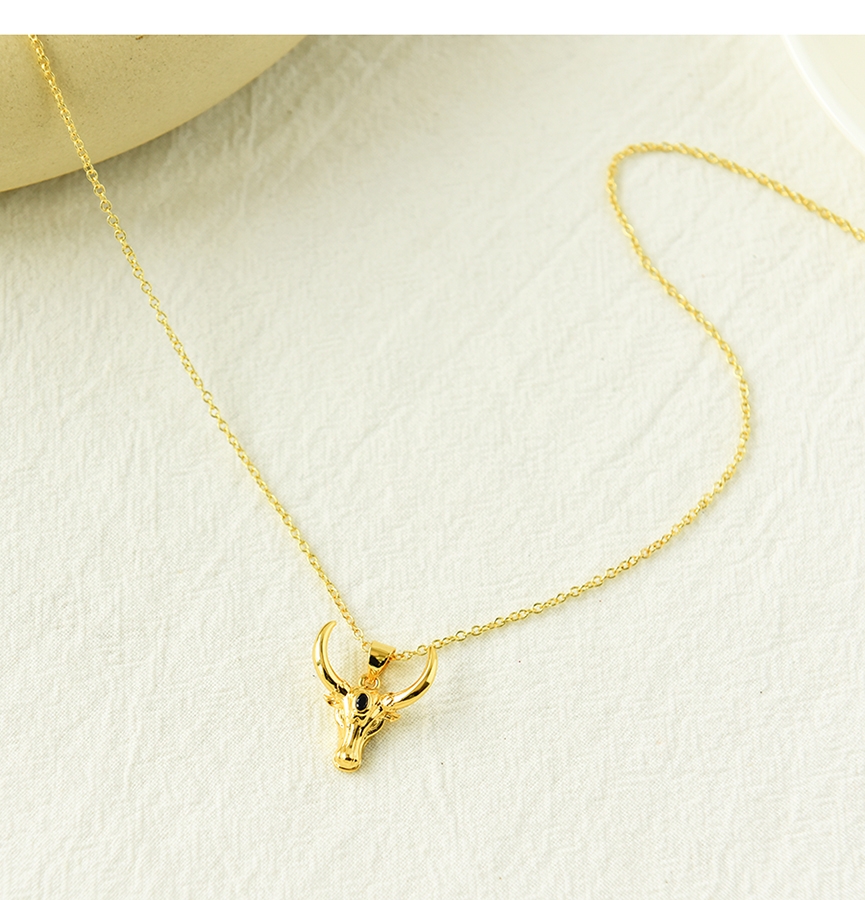 Fashion Gold Copper Inlaid Zirconium Bull Head Necklace,Necklaces