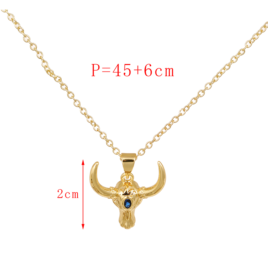Fashion Gold Copper Inlaid Zirconium Bull Head Necklace,Necklaces