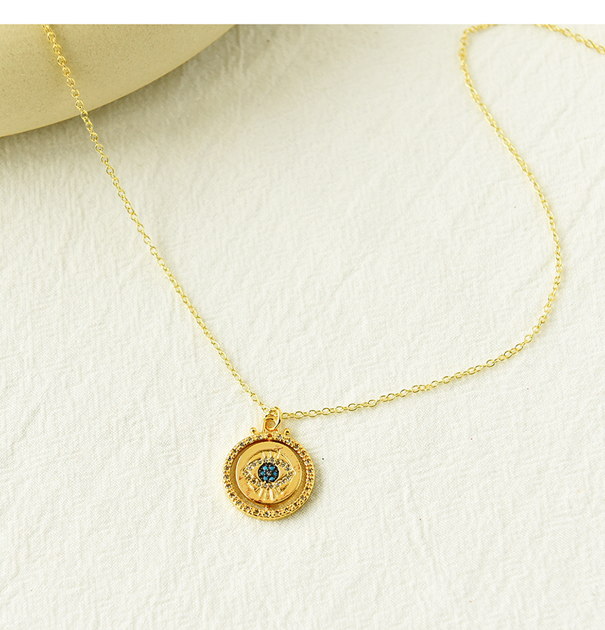 Fashion Gold Copper Inlaid Zirconium Round Eye Necklace,Necklaces