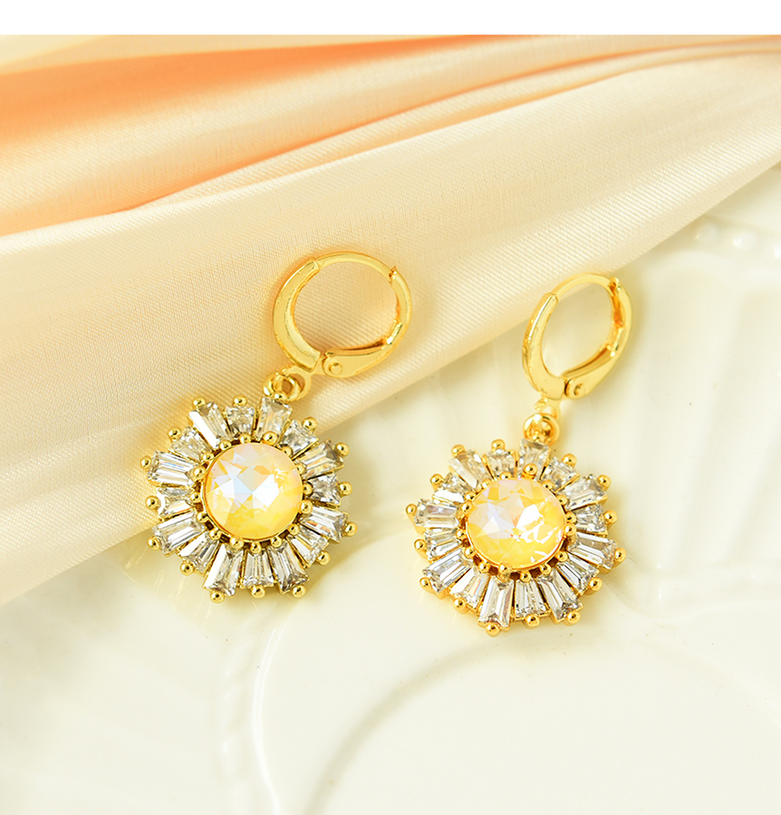 Fashion Yellow Copper Inlaid Zirconium Flower Ear Ring,Earrings