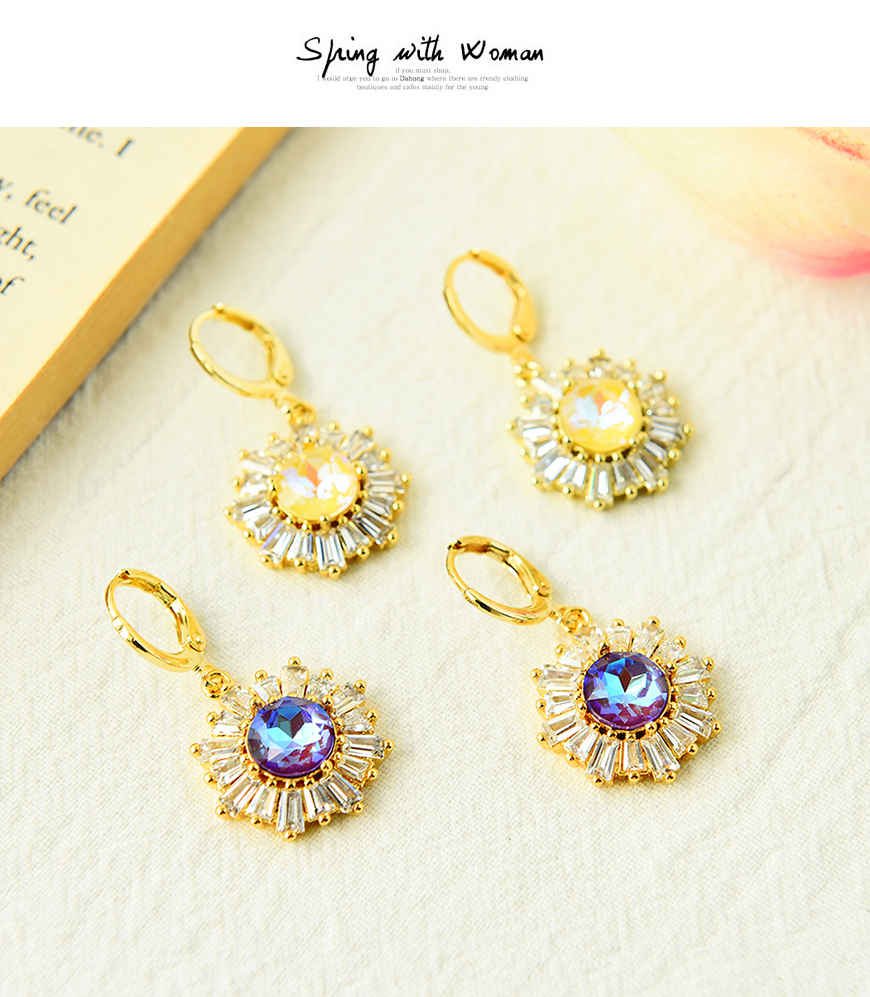 Fashion Yellow Copper Inlaid Zirconium Flower Ear Ring,Earrings
