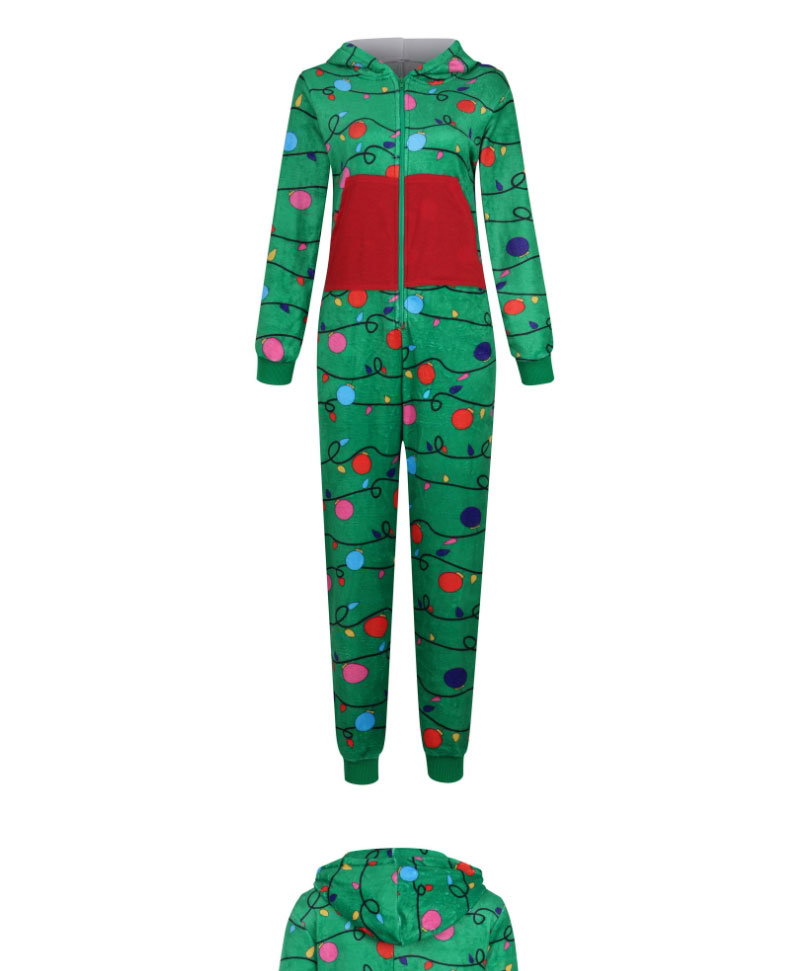 Fashion Red Green And Black Stitching Christmas Print Hooded One-piece Pajamas,CURVE SLEEP & LOUNGE